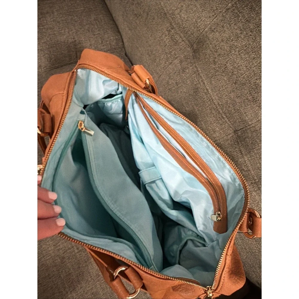 Mominside Convertible‎ Diaper Bag Backpack Brown Vegan Leather Cooler Pockets